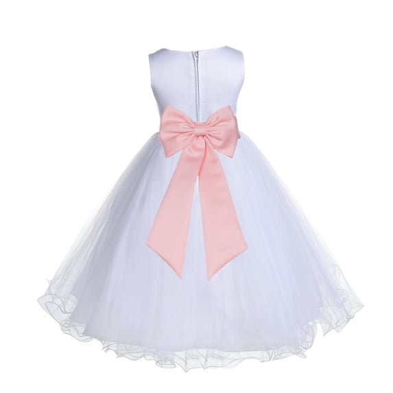 Ekidsbridal Girl Bridesmiad Flower Girl Dress - White Satin Tulle with Tiebow 829T-A (Size: S-12)