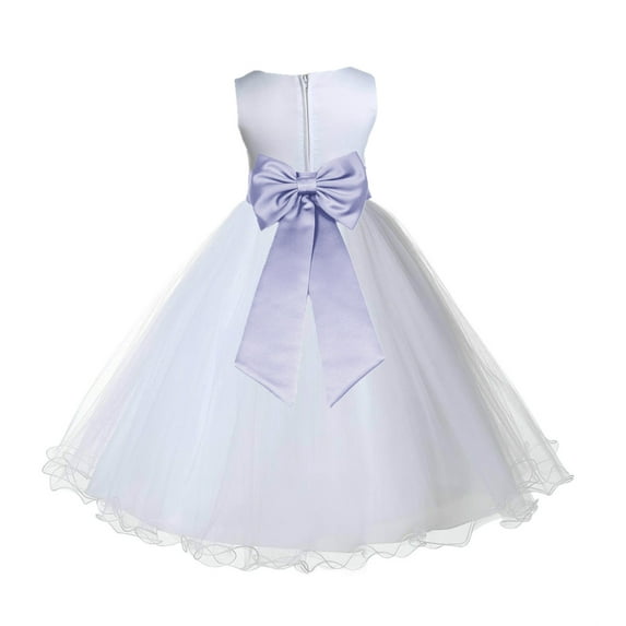 Ekidsbridal Girl Bridesmiad Flower Girl Dress - White Satin Tulle with Tiebow 829T-A (Size: S-12)