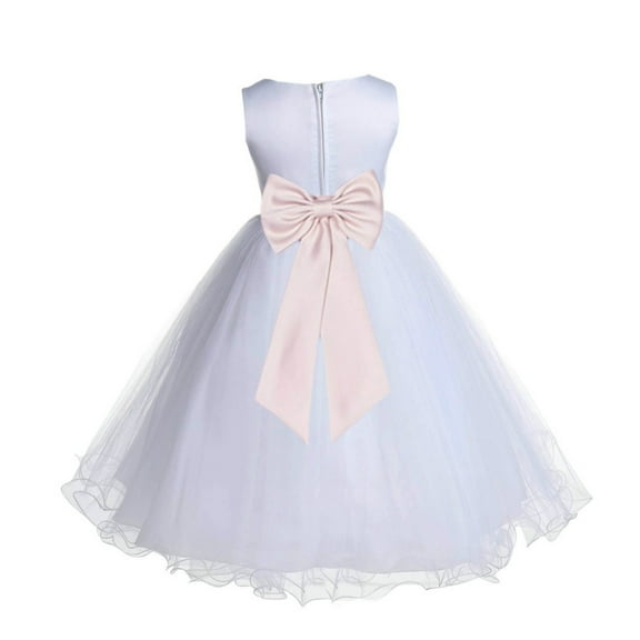 Ekidsbridal Girl Bridesmiad Flower Girl Dress - White Satin Tulle with Tiebow 829T-A (Size: S-12)