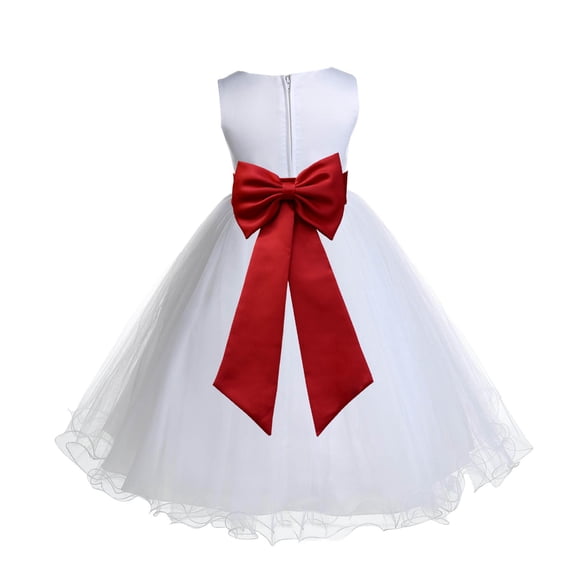 Ekidsbridal Girl Bridesmiad Flower Girl Dress - White Satin Tulle with Tiebow 829T-A (Size: S-12)