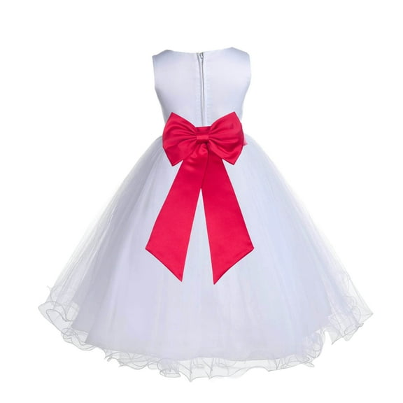 Ekidsbridal Girl Bridesmiad Flower Girl Dress - White Satin Tulle with Tiebow 829T-A (Size: S-12)