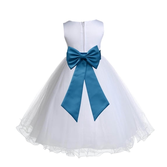 Ekidsbridal Girl Bridesmiad Flower Girl Dress - White Satin Tulle with Tiebow 829T-A (Size: S-12)