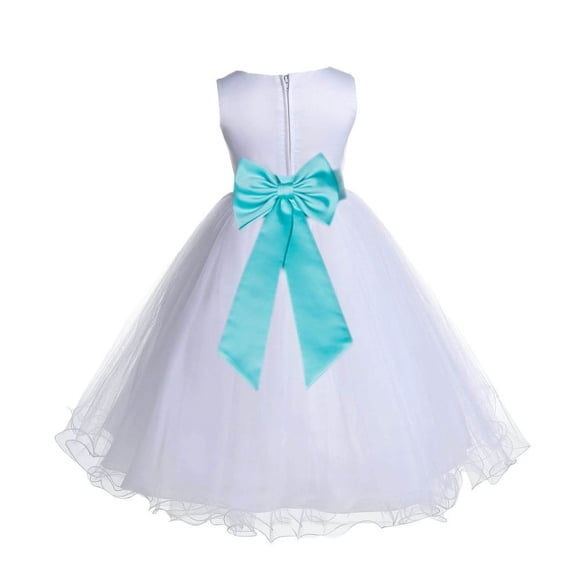Ekidsbridal Girl Bridesmiad Flower Girl Dress - White Satin Tulle with Tiebow 829T-A (Size: S-12)