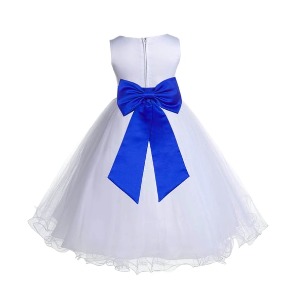 Ekidsbridal Girl Bridesmiad Flower Girl Dress - White Satin Tulle with Tiebow 829T-A (Size: S-12)