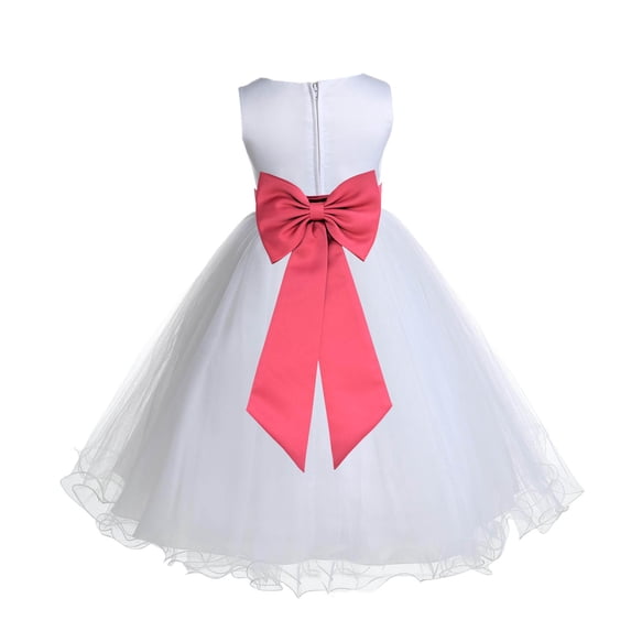 Ekidsbridal Girl Bridesmiad Flower Girl Dress - White Satin Tulle with Tiebow 829T-A (Size: S-12)