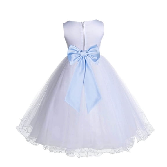 Ekidsbridal Girl Bridesmiad Flower Girl Dress - White Satin Tulle with Tiebow 829T-A (Size: S-12)