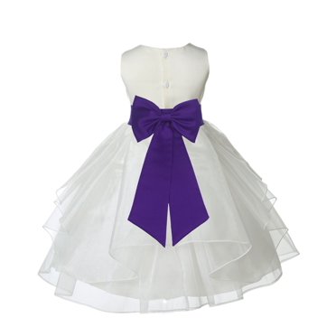 Ekidsbridal Girl Ceremonial Flower Girl Dress - Knee Length Ivory Organza with Tiebow 4613T-A (Size: S-12)
