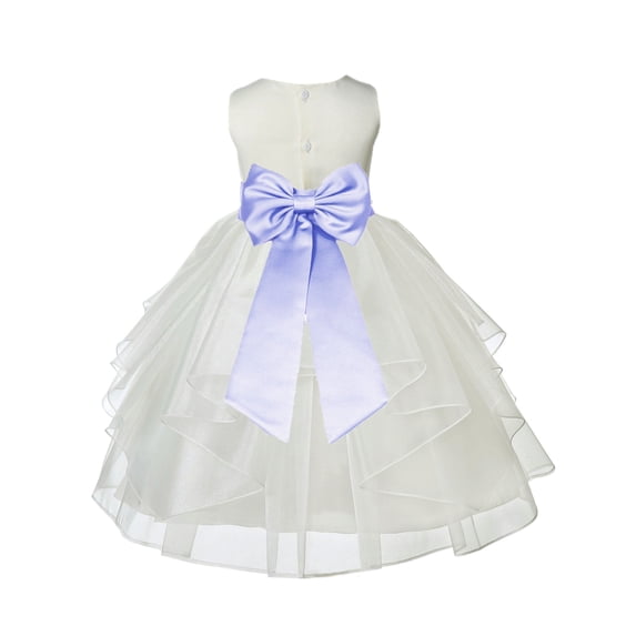 Ekidsbridal Girl Ceremonial Flower Girl Dress - Knee Length Ivory Organza with Tiebow 4613T-A (Size: S-12)