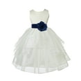 thumbnail image 1 of Ekidsbridal Girl Ceremonial Flower Girl Dress - Knee Length Ivory Organza with Tiebow 4613T-A (Size: S-12), 1 of 2