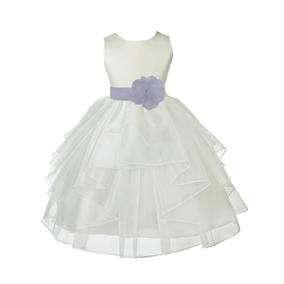 Ekidsbridal Girl Ceremonial Flower Girl Dress - Knee Length Ivory Organza with Tiebow 4613T-A (Size: S-12)