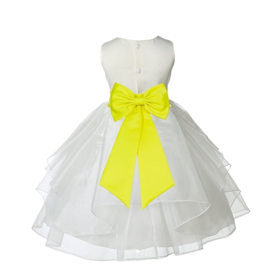 Ekidsbridal Girl Ceremonial Flower Girl Dress - Knee Length Ivory Organza with Tiebow 4613T-A (Size: S-12)
