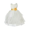 thumbnail image 1 of Ekidsbridal Girl Ceremonial Flower Girl Dress - Knee Length Ivory Organza with Tiebow 4613T-A (Size: S-12), 1 of 2