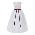 thumbnail image 1 of Ekidsbridal Girl Ceremonial Flower Girl Dress - White A-Line Illusion Lace Tulle Keyhole Back with Rhinestone Sash 178R2-A (Size: 2-12), 1 of 3