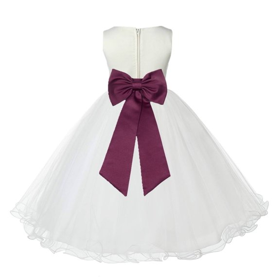 Ekidsbridal Girl Christening Flower Girl Dress - Ivory Ruffle Tulle with Tiebow 829T-A (Size: S-12)