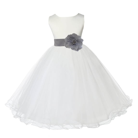Ekidsbridal Girl Christening Flower Girl Dress - Ivory Ruffle Tulle with Tiebow 829T-A (Size: S-12)