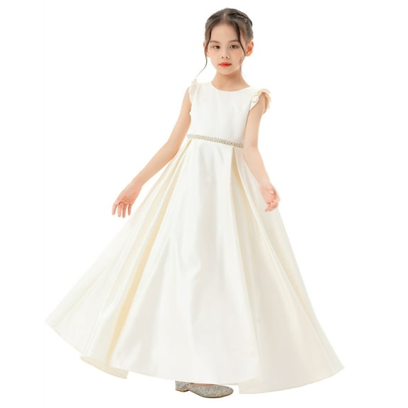 Ekidsbridal Girl Christening Flower Girl Dress - A-Line Satin Backless with Rhinestones 326-A (Size: 4-12)
