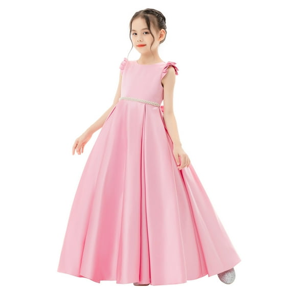 Ekidsbridal Girl Christening Flower Girl Dress - A-Line Satin Backless with Rhinestones 326-A (Size: 4-12)