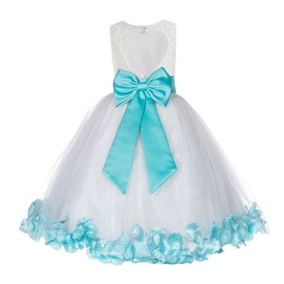 Ekidsbridal Girl Christening Flower Girl Dress - Ivory Lace Heart Cutout with Petals 185T-A (Size: M-12)