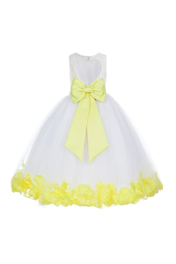 Girl Christening Flower Girl Dress - Ivory Lace Heart Cutout with Petals 185T-A (Size: M-12)