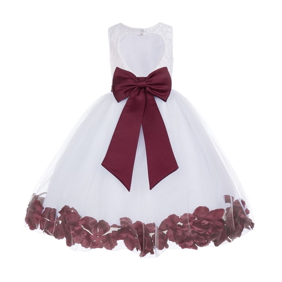 Ekidsbridal Girl Christening Flower Girl Dress - Ivory Lace Heart Cutout with Petals 185T-A (Size: M-12)