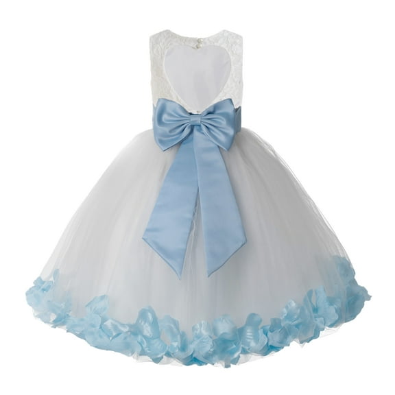 Ekidsbridal Girl Christening Flower Girl Dress - Ivory Lace Heart Cutout with Petals 185T-A (Size: M-12)