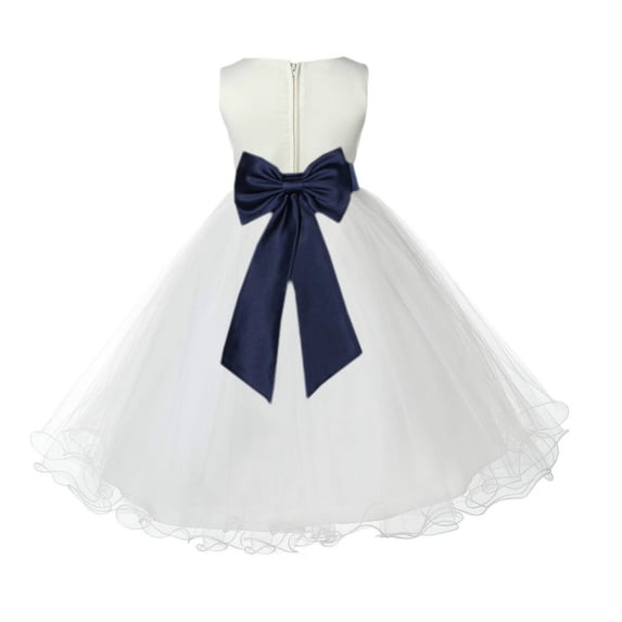 Ekidsbridal Girl Christening Flower Girl Dress - Ivory Ruffle Tulle with Tiebow 829T-A (Size: S-12)