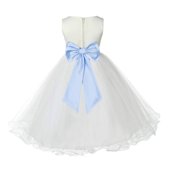 Ekidsbridal Girl Christening Flower Girl Dress - Ivory Ruffle Tulle with Tiebow 829T-A (Size: S-12)