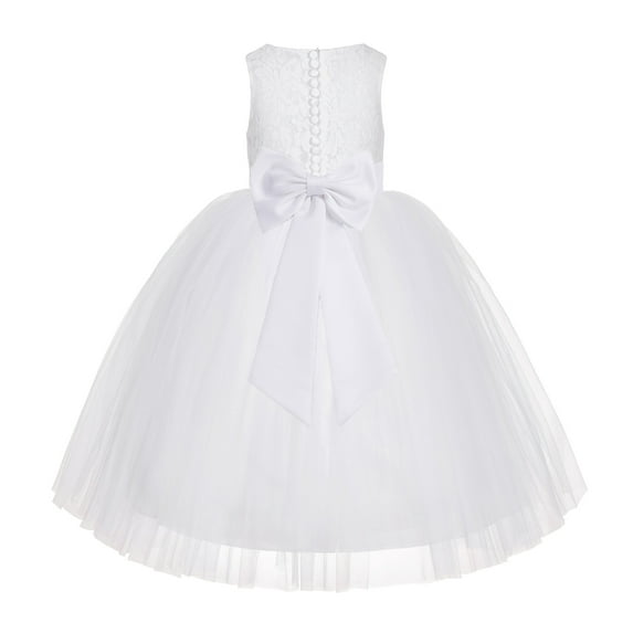 Ekidsbridal Girl Communion Dress - Floral Lace White Tutu with Bow Sash LG7noFT-A (Size: M-10)