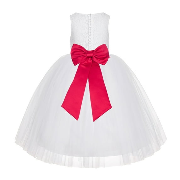 Ekidsbridal Girl Communion Dress - Floral Lace White Tutu with Bow Sash LG7noFT-A (Size: M-10)