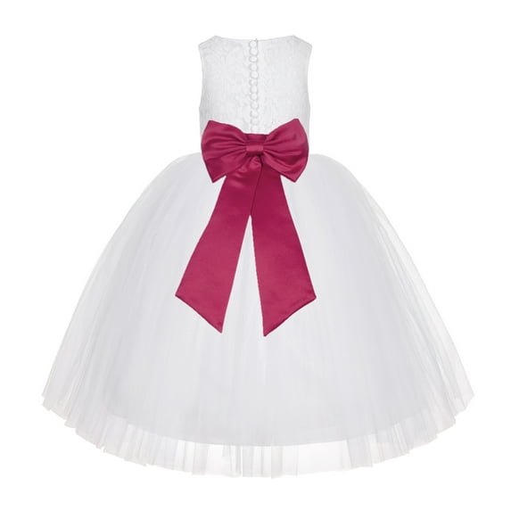 Ekidsbridal Girl Communion Dress - Floral Lace White Tutu with Bow Sash LG7noFT-A (Size: M-10)