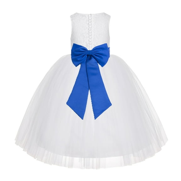 Ekidsbridal Girl Communion Dress - Floral Lace White Tutu with Bow Sash LG7noFT-A (Size: M-10)