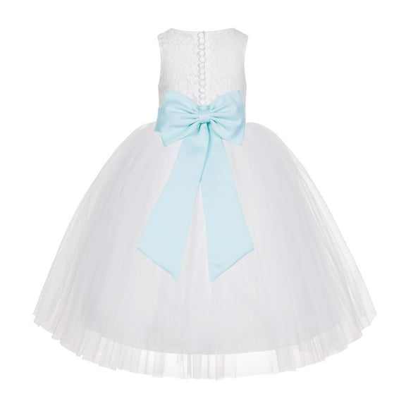 Ekidsbridal Girl Communion Dress - Floral Lace White Tutu with Bow Sash LG7noFT-A (Size: M-10)