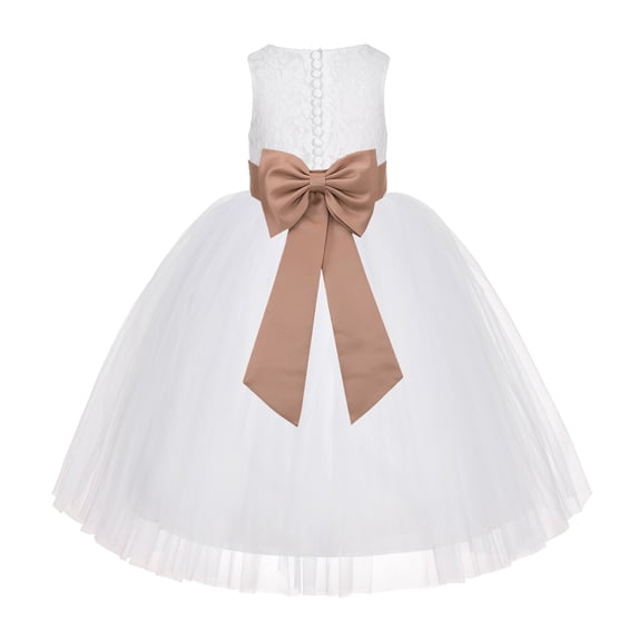 Ekidsbridal Girl Communion Dress - Floral Lace White Tutu with Bow Sash LG7noFT-A (Size: M-10)
