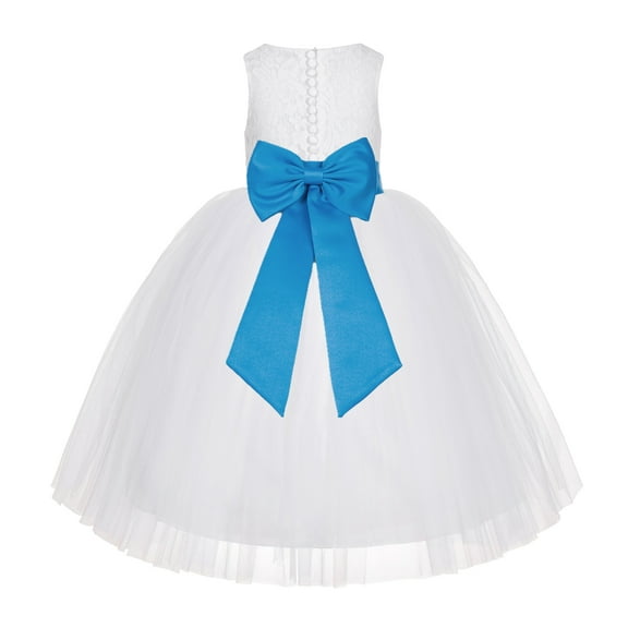 Ekidsbridal Girl Communion Dress - Floral Lace White Tutu with Bow Sash LG7noFT-A (Size: M-10)