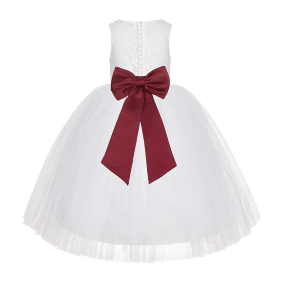 Ekidsbridal Girl Communion Dress - Floral Lace White Tutu with Bow Sash LG7noFT-A (Size: M-10)