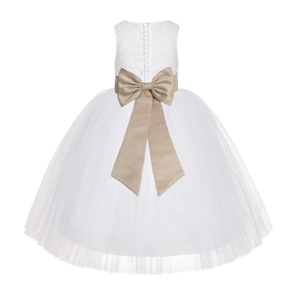 Ekidsbridal Girl Communion Dress - Floral Lace White Tutu with Bow Sash LG7noFT-A (Size: M-10)