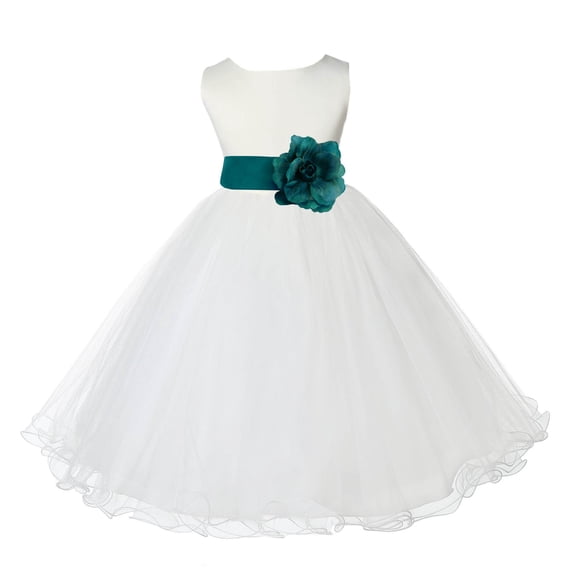 Ekidsbridal Girl Communion Flower Girl Dress - Satin Ivory Tulle Rattail Edge 829S-A (Size: S-12)