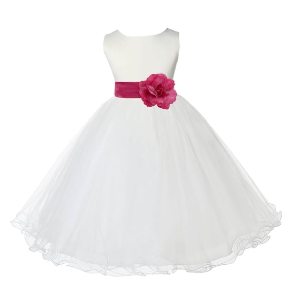 Ekidsbridal Girl Communion Flower Girl Dress - Satin Ivory Tulle Rattail Edge 829S-A (Size: S-12)