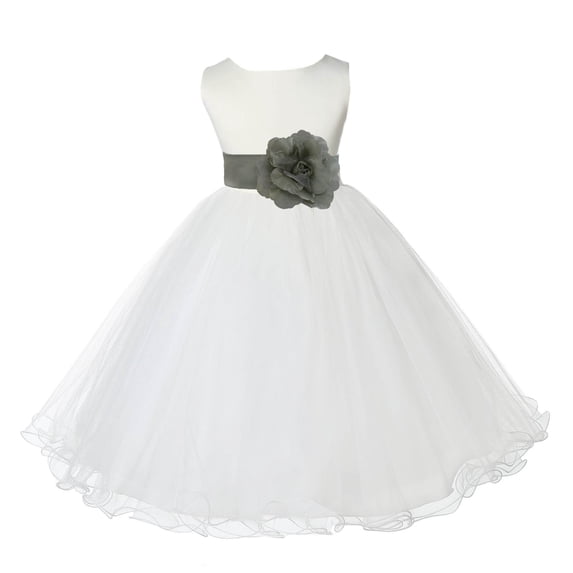 Ekidsbridal Girl Communion Flower Girl Dress - Satin Ivory Tulle Rattail Edge 829S-A (Size: S-12)