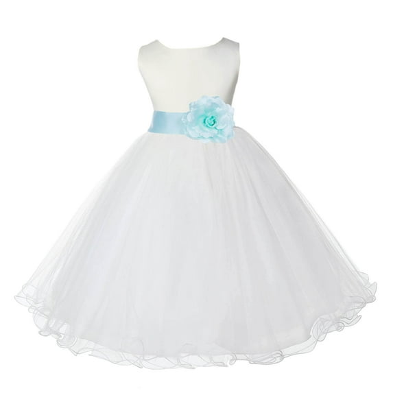 Ekidsbridal Girl Communion Flower Girl Dress - Satin Ivory Tulle Rattail Edge 829S-A (Size: S-12)