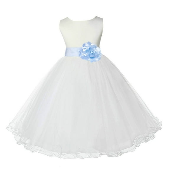 Ekidsbridal Girl Communion Flower Girl Dress - Satin Ivory Tulle Rattail Edge 829S-A (Size: S-12)