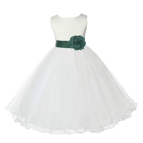 Ekidsbridal Girl Communion Flower Girl Dress - Satin Ivory Tulle Rattail Edge 829S-A (Size: S-12)
