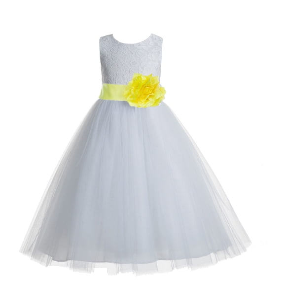 Ekidsbridal Girl Communion Flower Girl Dress - Floral Lace White Heart Cutout with Tiebow 172T-A (Size: 2-14)