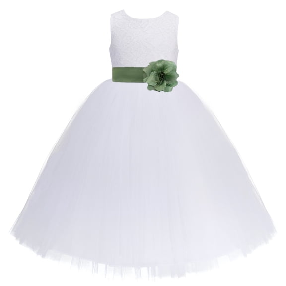 Ekidsbridal Girl Communion Flower Girl Dress - Floral Lace White Heart Cutout with Tiebow 172T-A (Size: 2-14)