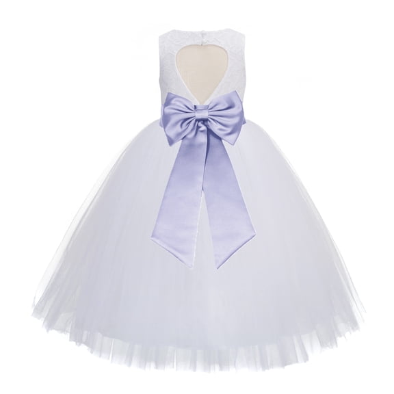 Ekidsbridal Girl Communion Flower Girl Dress - Floral Lace White Heart Cutout with Tiebow 172T-A (Size: 2-14)