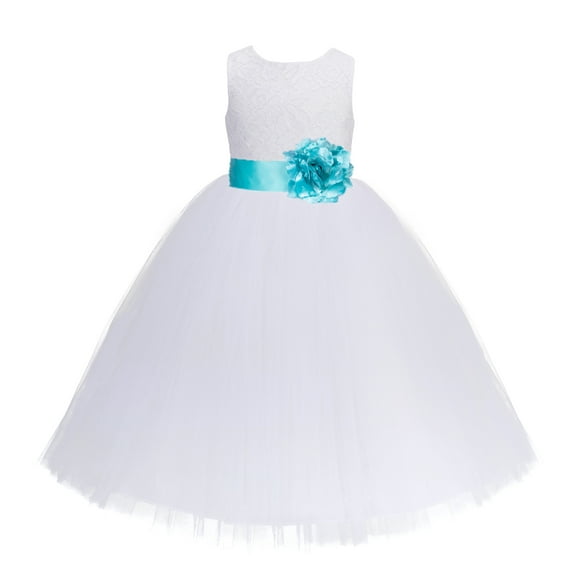Ekidsbridal Girl Communion Flower Girl Dress - Floral Lace White Heart Cutout with Tiebow 172T-A (Size: 2-14)