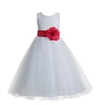 thumbnail image 1 of Ekidsbridal Girl Communion Flower Girl Dress - Floral Lace White Heart Cutout with Tiebow 172T-A (Size: 2-14), 1 of 2