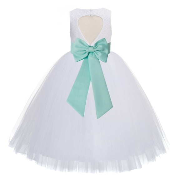Ekidsbridal Girl Communion Flower Girl Dress - Floral Lace White Heart Cutout with Tiebow 172T-A (Size: 2-14)