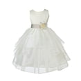 thumbnail image 1 of Ekidsbridal Girl Ceremonial Flower Girl Dress - Knee Length Ivory Organza with Tiebow 4613T-A (Size: S-12), 1 of 2