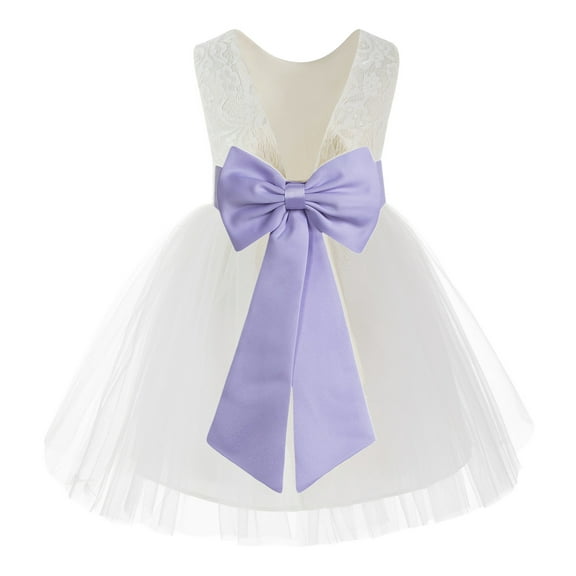 Ekidsbridal Ivory Backless Lace V-Back Father Daughter Dance Recital Dresses for Flower Girls 206T 2